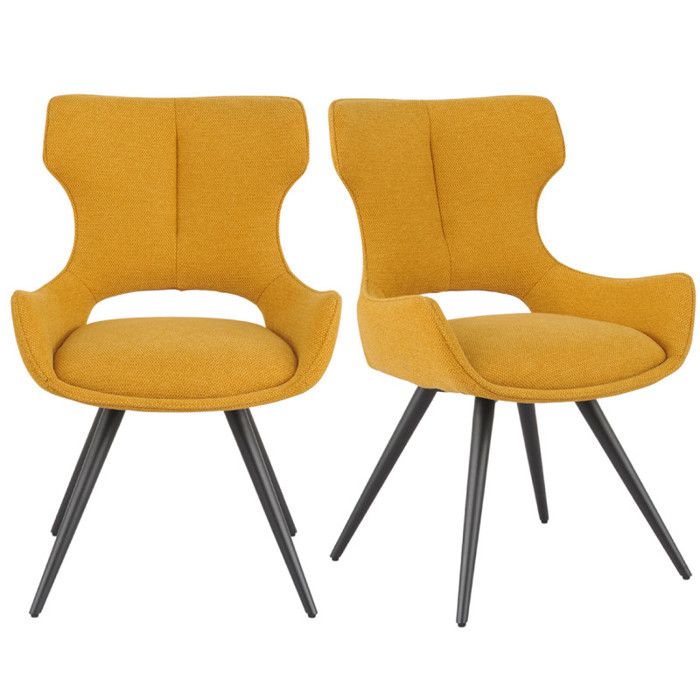 Lot 2 chaises pivotantes 180° en tissu jaune et pieds métal – SEVILLE Meubletmoi Lot 2 chaises pivotantes 180° en tissu jaune et pieds métal – SEVILLE Meubletmoi