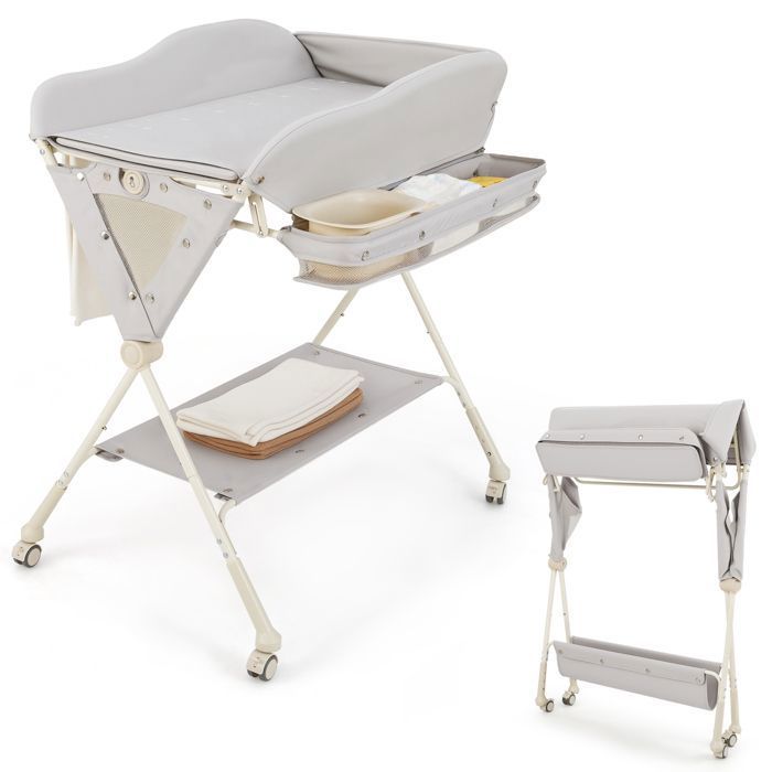 Table à Langer pour Bébé COSTWAY-3 Hauteurs Réglables-4 Roues Verrouillables-Bassin dEau-Panier de Rangement-Ceinture de Sécurité Table à Langer pour Bébé COSTWAY-3 Hauteurs Réglables-4 Roues Verrouillables-Bassin dEau-Panier de Rangement-Ceinture de Sécurité