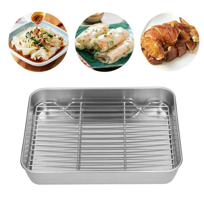 KEENSO Plat à rôtir avec grille acier inoxydable facile à nettoyer pour cuisson au four