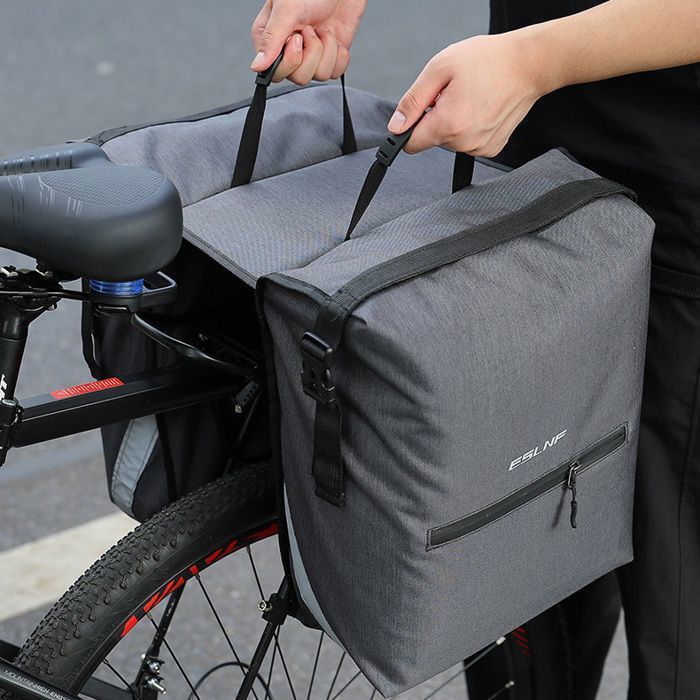 Sacoche De Porte-bagages Arrière OLYSPM 34L – Double Compartiment (17L Chacun), Fixation Crochets + Velcro, PVC/polyester, 49x39x29 Cm, Réfléchissant