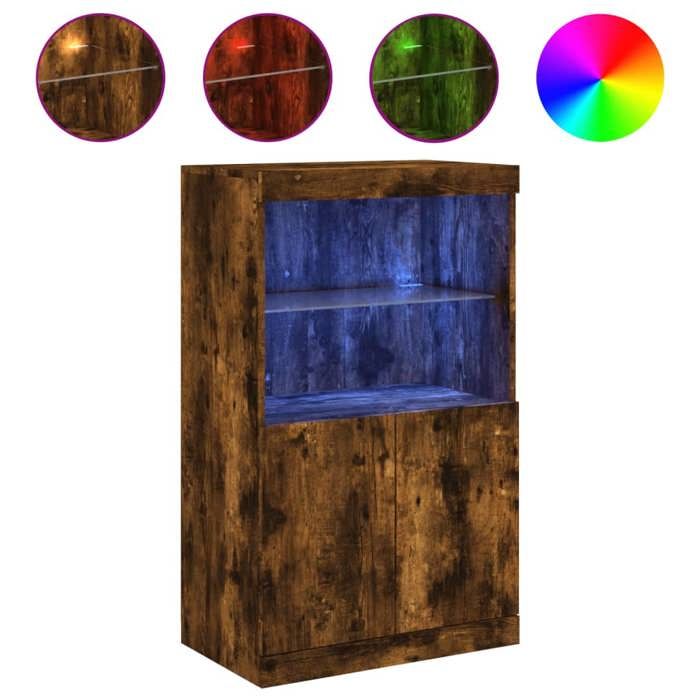 Enfilade/Bahut/Vitrine - Rustique - Buffet avec lumières LED chêne fumé 605 x 37 x 100 cm @140923