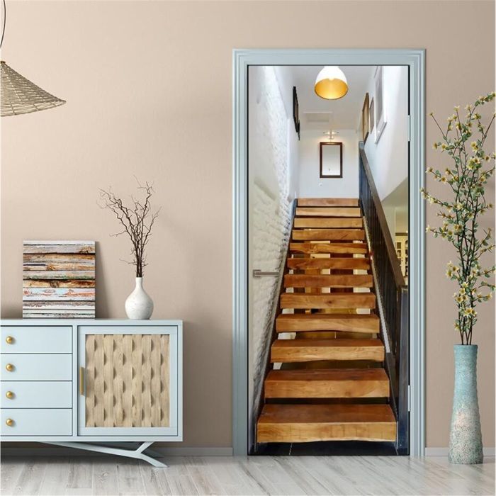 Autocollant Porte 3D Effet Trompe-l'œil 77x200 Cm - Sticker Mural Paysage Naturel, Facile à Poser, Amovible - 9