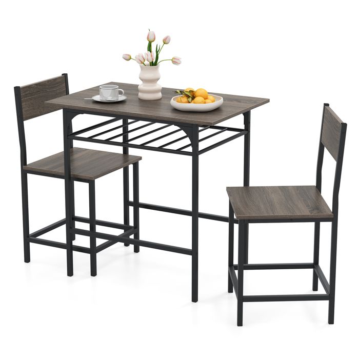 COSTWAY Ensemble Table et Chaises de Salle à Manger pour 2 Personnes - Cadre en Métal Étagère Gris COSTWAY Ensemble Table et Chaises de Salle à Manger pour 2 Personnes - Cadre en Métal Étagère Gris