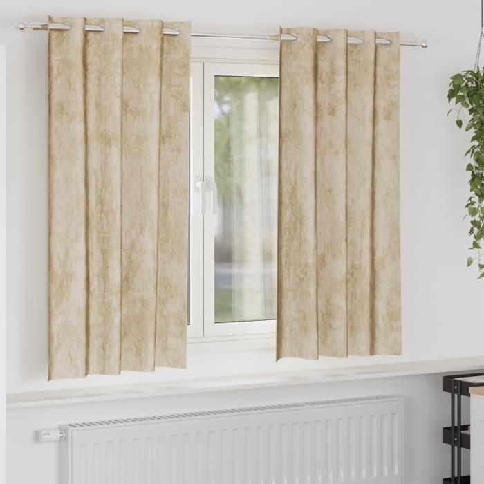 Rideaux tamisants en velours crème 2 pièces 175 x 140 cm avec œillets