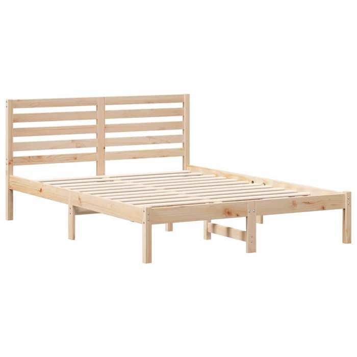 Lit Double Bois - KENNETH - Structure de lit - 2 Personnes - Marron 140x190 cm - Bois massif en pin LL7684