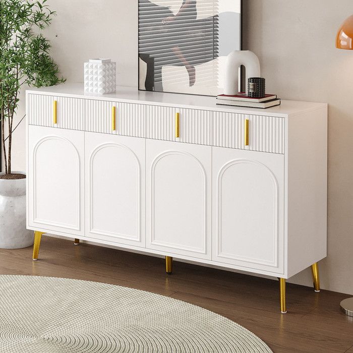 Buffet avec poignées et pieds dorés 4 portes+4 tiroirs-avec stratifié amovible adapté au salon et à la salle à manger 140x37 8x82