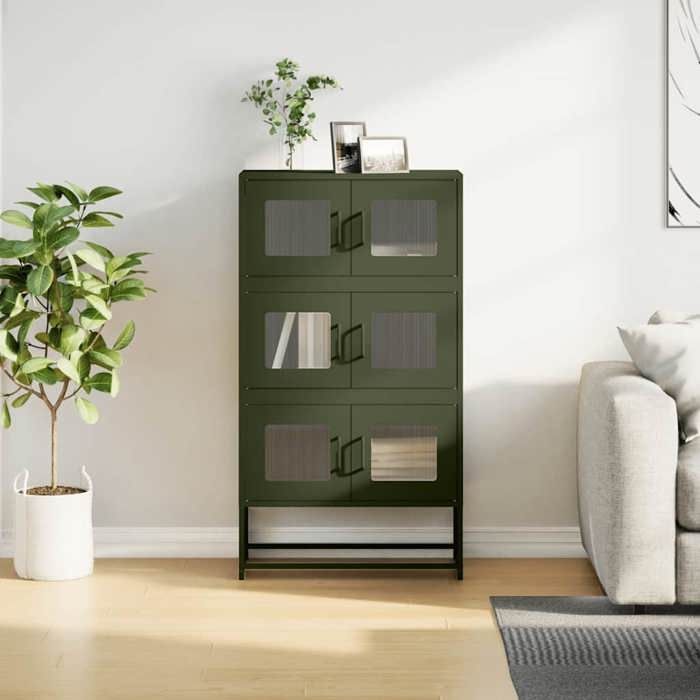 MGH - TOP Haut Armoire Vaisselier - Buffet Pour Salon/Bureau - vert olive 68x39x123 cm - acier LV2113