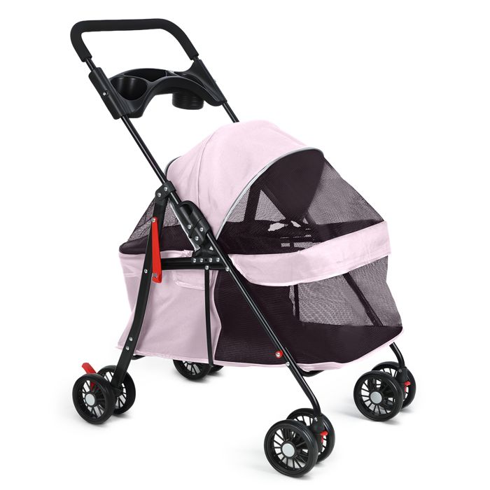 Meilleurs prix pour Poussette pliante pour animaux avec porte-gobelet maille respirante visible pour chiens de taille moyenne petite (rose)