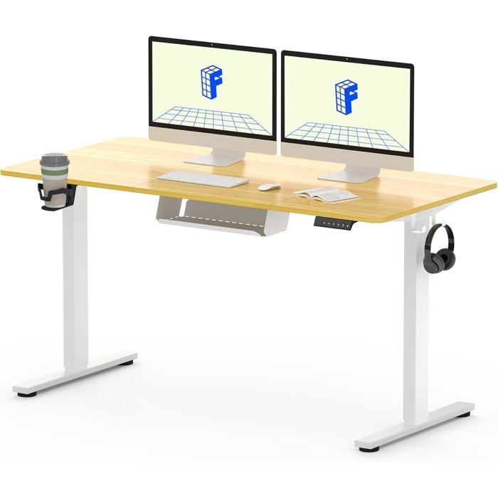 FlexiSpot Bureau Assis Debout Électrique 140x60cm Bureau Réglable Table dordinateur avec Crochet Fonction MémoireMaple