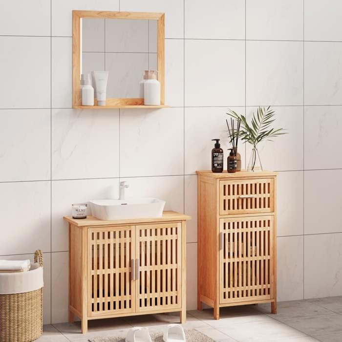 Automne/hiver Brun Ensemble de meubles de salle de bain 3 pcs Bois massif de noyer - Hauteur：82cm Nove4626651
