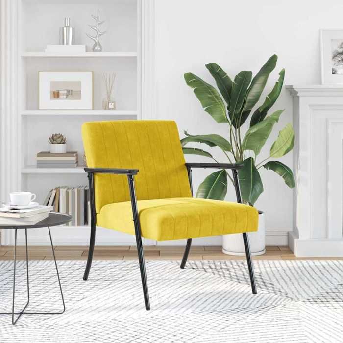 Fauteuil en velours - vidaXL - Jaune - 59x75x78 cm - Rembourrage en mousse - Cadre en contreplaqué et acier