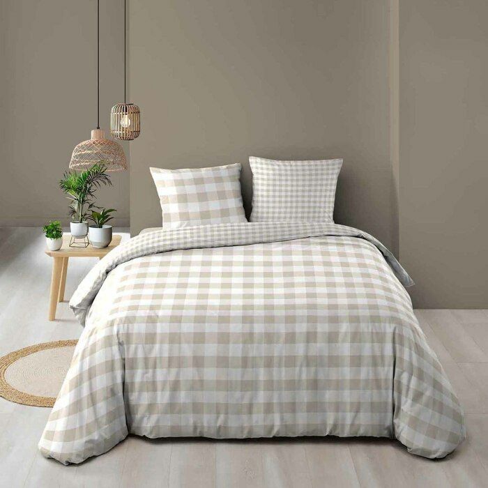 Douceur dIntérieur Housse de couette réversible VICTOIRE 260x240 cm Naturel 100% coton 57 fils + 2 taies