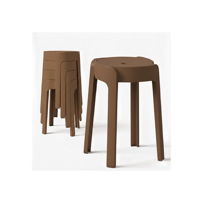 4 Tabourets Gigognes empilables BM HOME TAB-MARRON en plastique légers pour la maison salle de classe cuisine jardin