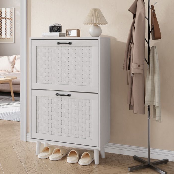 Meuble à Chaussures 60 x 24.1 x 94 cm Armoire à chaussures avec tiroirs en rotin faits main Adaptée aux entrées et aux salons