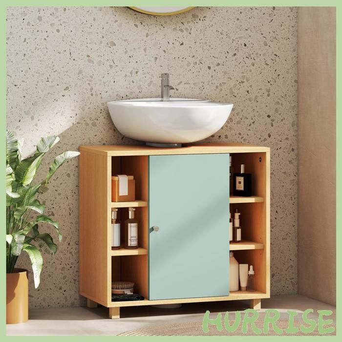 Cocosity Meuble Sous Lavabo Meuble De Salle De Bain Avec 6 Étagères Ouvertes Et Porte À Fermeture Amortie 60 X 33 X 57 Cm Vert