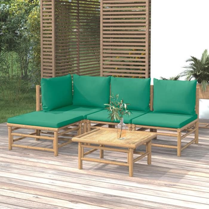 NEW 2026 Salon de jardin lot de 5 Meuble pour 4 personnes avec coussins vert bambou 55x65x30 cm S1343