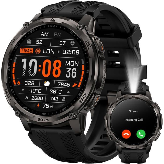 Tank T4C Montre Connectée Homme GPS Lampe Torche Talkie-Walkie 1 5 AMOLED 5ATM/IP69K Sommeil Cardio Noir