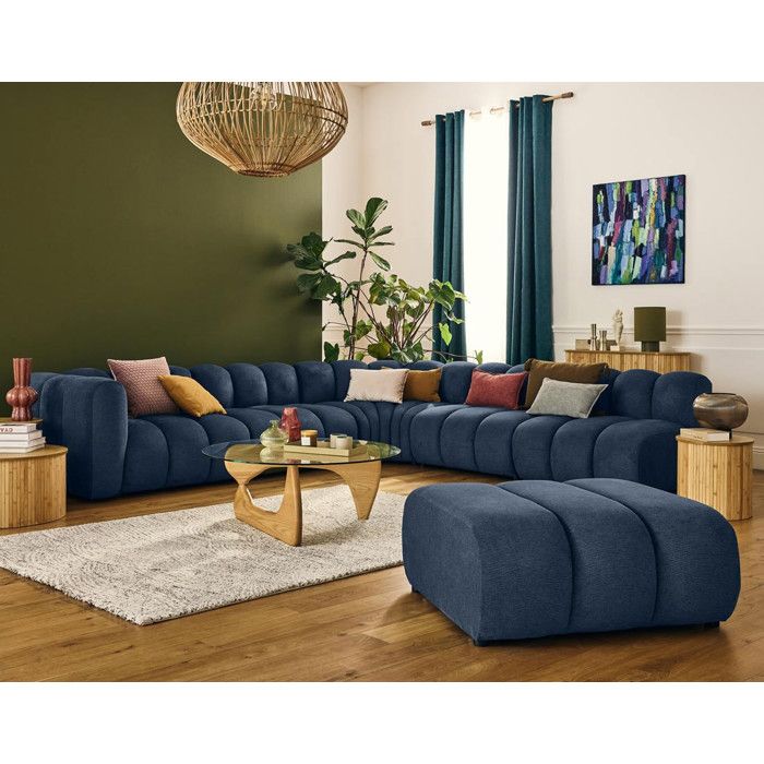 Debbie - canapé modulable dangle droit 5 places en tissu texturé - Bleu Debbie - canapé modulable dangle droit 5 places en tissu texturé - Bleu