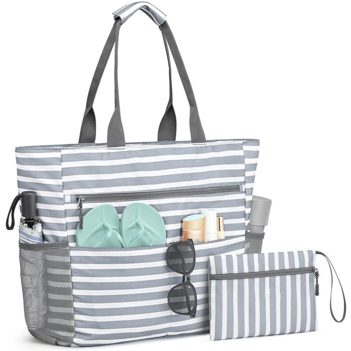 Sac de Plage Sac a Main Femme imperméable et anti-sable grande capacité 42x15x39cm - Gris
