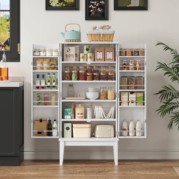 MIVRAY Buffet de Cuisine avec 2 Portes et 5 Compartiments Vintage pour Cuisine et Entrée en MDF 120×30×59 cm Blanc