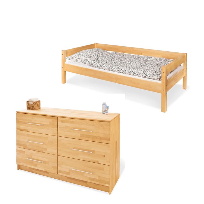 Ensemble chambre jeune - PINOLINO - Natura - Hêtre massif huilé - Sommier à lattes enroulable - Commode 6 tiroirs Ensemble chambre jeune - PINOLINO - Natura - Hêtre massif huilé - Sommier à lattes enroulable - Commode 6 tiroirs