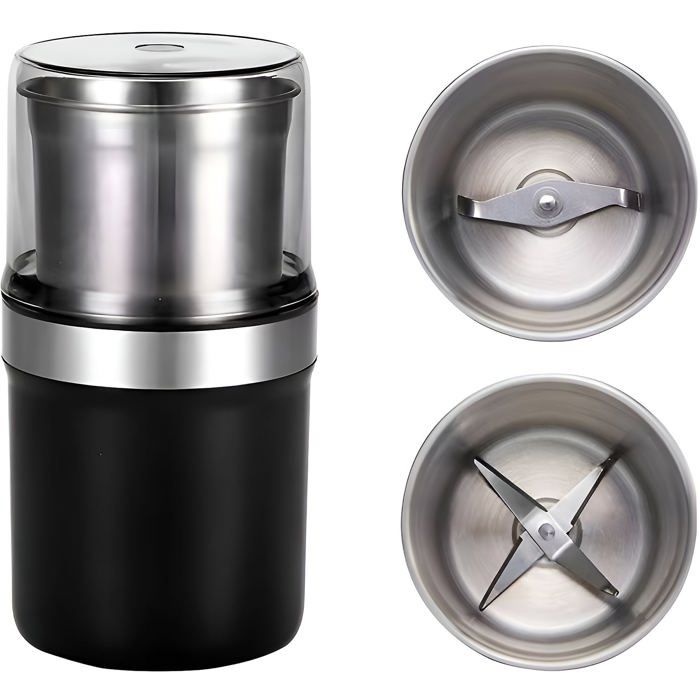 Hachoir de cuisine 200 W capacité de 100 g en acier inoxydable pour aliments secs et humides facile à nettoyer portable noir