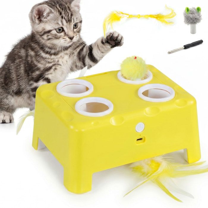 Jouet interactif pour chat - PawHut - rechargeable souris plume 3 modes réglables repos intelligent - abs - 18 8x14x6cm - jaune Jouet interactif pour chat - PawHut - rechargeable souris plume 3 modes réglables repos intelligent - abs - 18 8x14x6cm - jaune