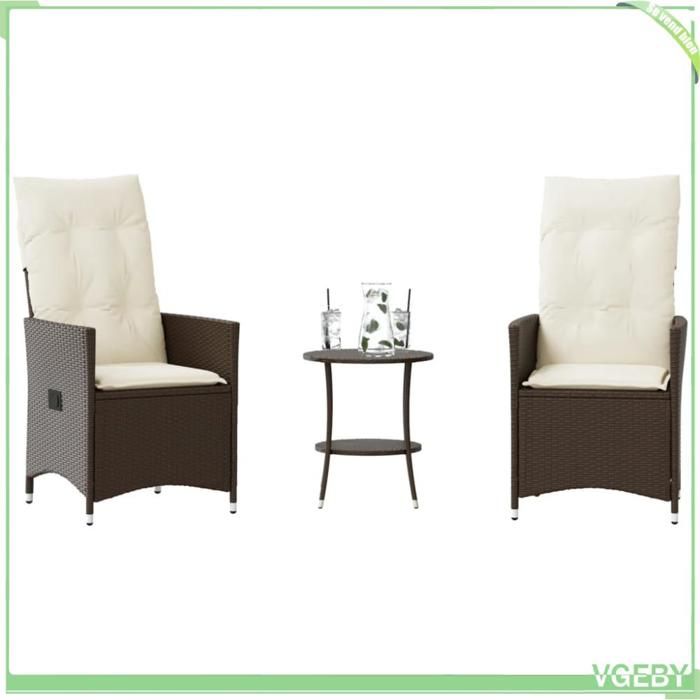 Ensemble de bistro 3 pcs - FAFEICY - 365653 - Marron - Dossier réglable - Coussins amovibles