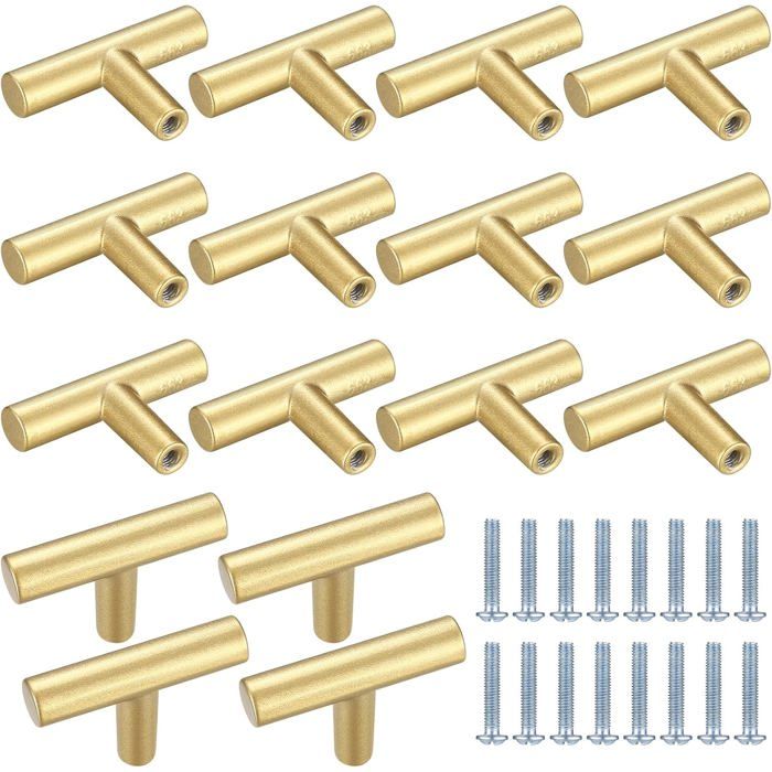 16 Pièces Poignee de Meuble Cuisine Boutons de Tiroirs Boutons de Porte de Placard T Bar Monotrou Poignéepour Cuisine Chambre