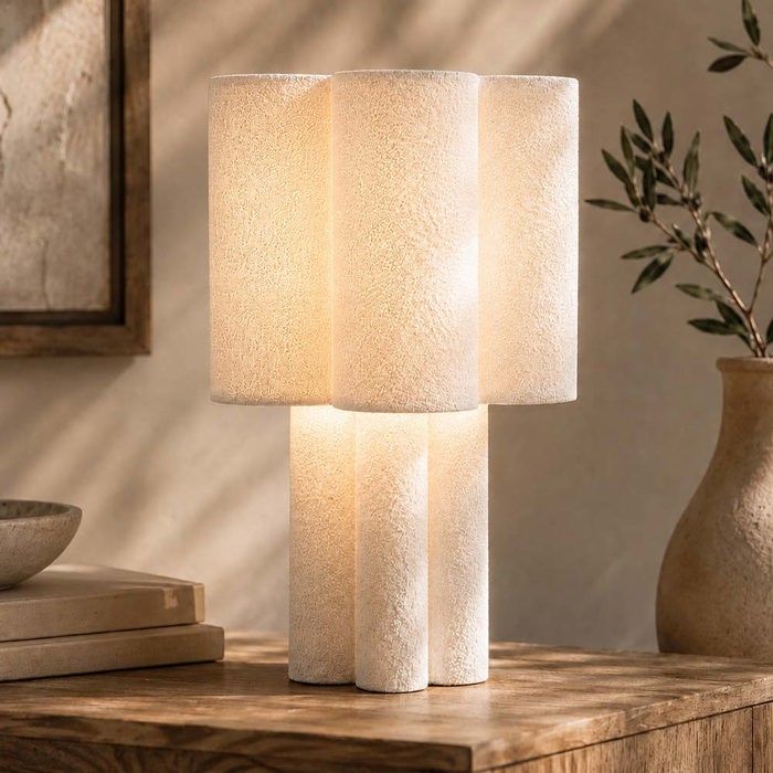 Milton & Oldbrook Lampe de Table Kazan Blanc Bouclette