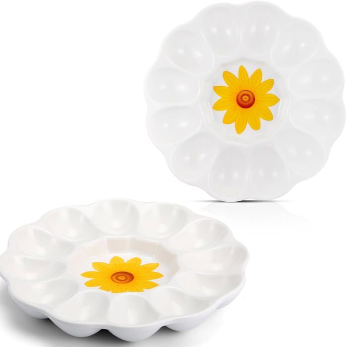 Plat à oeufs mimosa en céramique 12 emplacements tournesol assiette de service ronde 207 cm