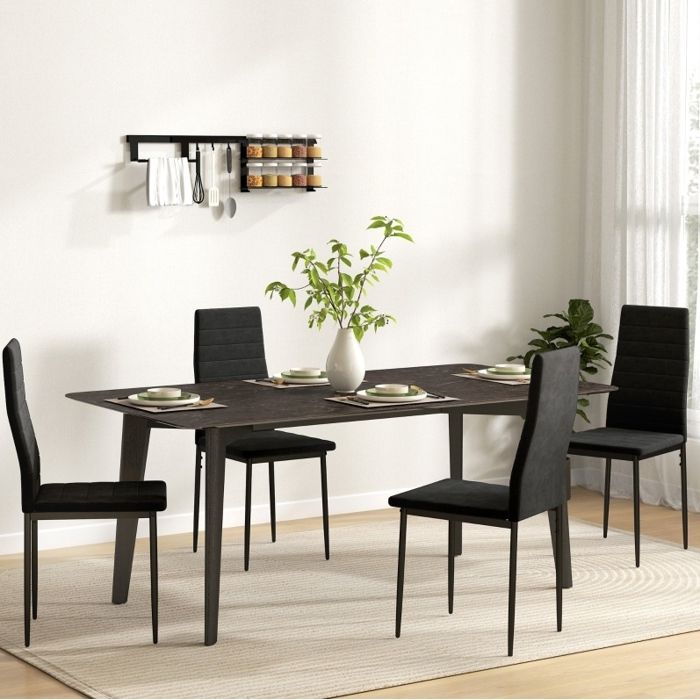 Lot de 4 chaises de salle à manger noires sans accoudoirs revêtement en tissu rembourré pieds en métal