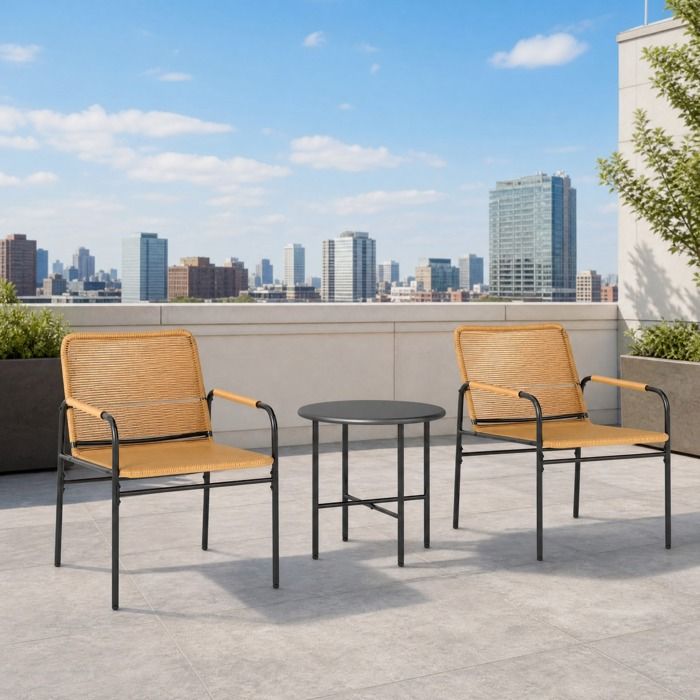 Ensemble table et chaises de jardin bistro 3 pièces - ELVMI - en acier jaune 2 fauteuils table ronde