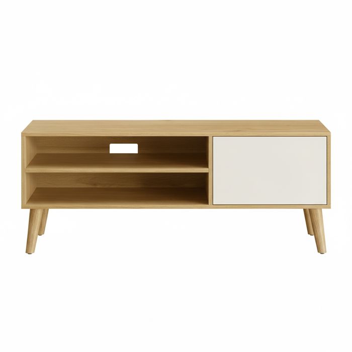 Meuble TV pour téléviseurs jusquà 55 pouces Centre de divertissement Chêne et Blanc Meuble TV pour téléviseurs jusquà 55 pouces Centre de divertissement Chêne et Blanc
