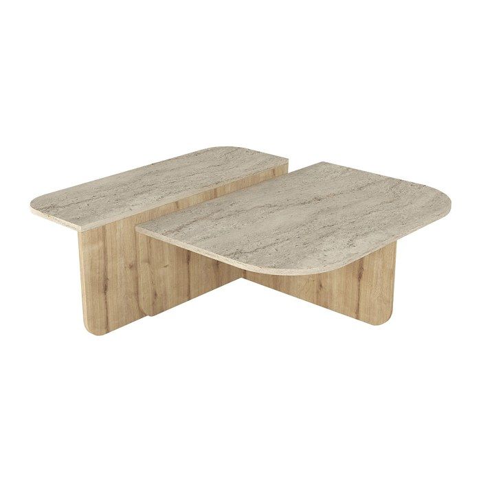 Table basse - Effet travertin beige et naturel clair - MARALIA Table basse - Effet travertin beige et naturel clair - MARALIA