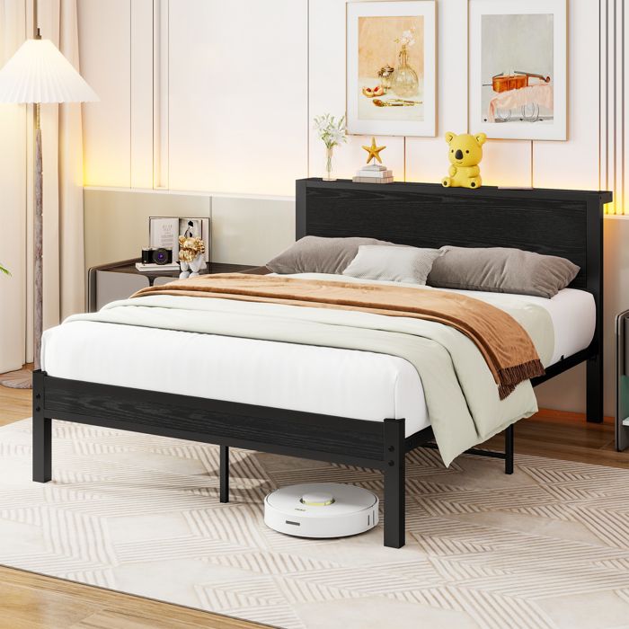 Lit simple - ZEVKOR - 120x200 - 13 lattes métalliques - 9 pieds métal - Tête et pied de lit inclus