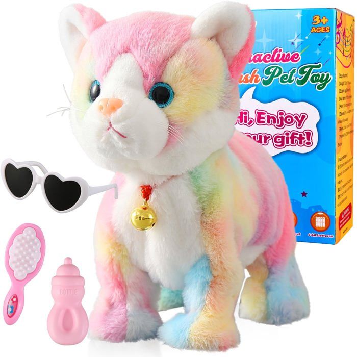 Robot chat en peluche gris coloré interactif contrôle tactile animal de compagnie électronique chat robotique jouet animé pour
