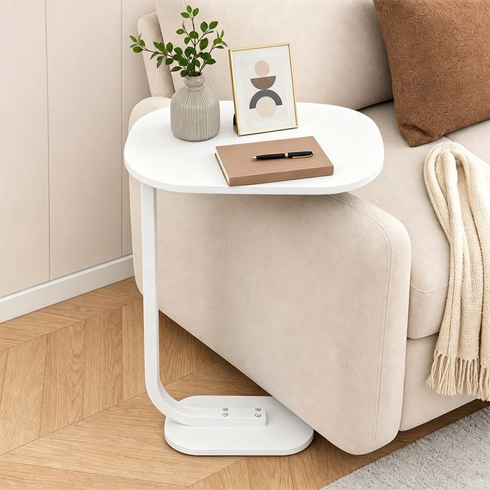 SUPFINE Table dappoint Moderne - Bout de Canapé en Métal - Forme de C - 39×28×59cm - Table pour Chevet Salon et Chambre -Blanc