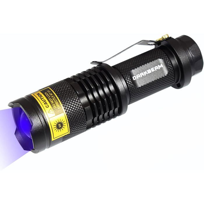 Lampe Torche UV 365nm Lumière Noire Mini Lampe de poche Mini Lampe de Wood LED ultraviolettes focale réglable Détecteur durine