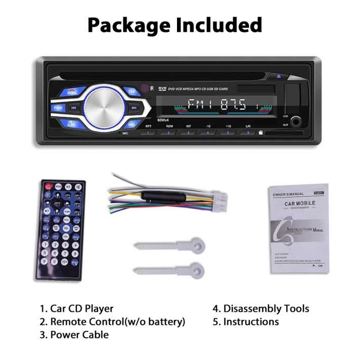 Autoradio Bluetooth MP3 Stéréo USB Carte Mémoire Avec Télécommande