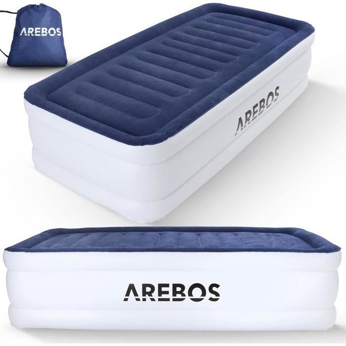 AREBOS Matelas gonflable 1 personne avec pompe électrique intégrée 203x95x51 cm confortable robuste avec sac & kit réparation AREBOS Matelas gonflable 1 personne avec pompe électrique intégrée 203x95x51 cm confortable robuste avec sac & kit réparation