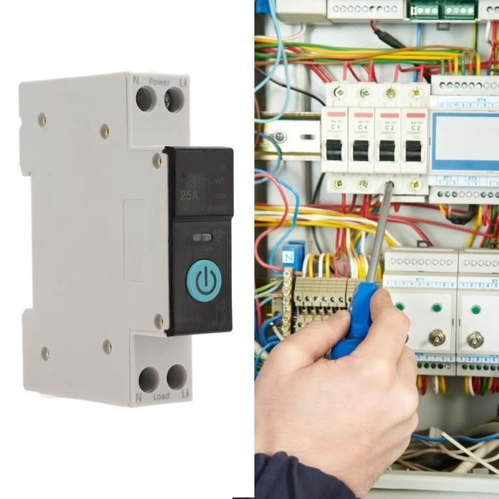Disjoncteur WiFi RCBO 2P 63A 30mA - Type A, Télécommande Via Appli - Protection Fuites, Surtension, Surcharge - Montage DIN
