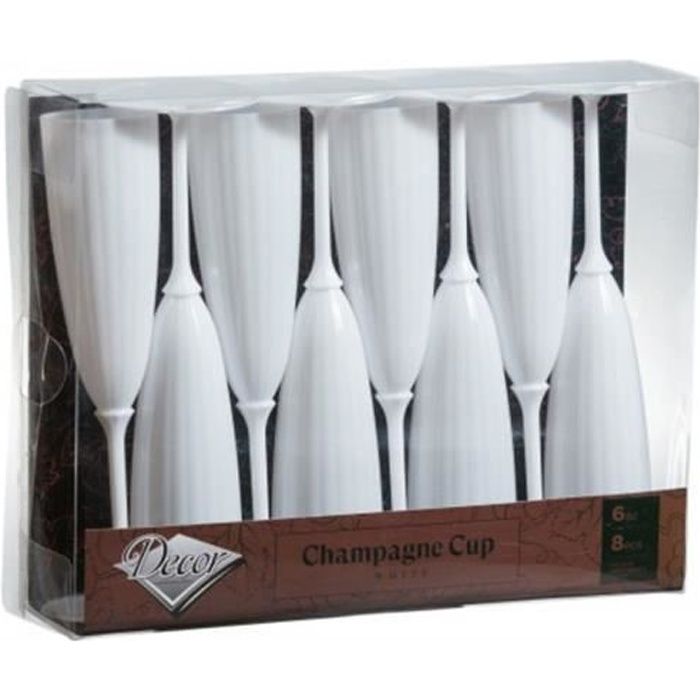Produit shopeco.fr : 8 FLÛTES À CHAMPAGNE RÉUTILISABLE 170ML BLANC Blanc