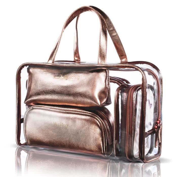 Trousse De Toilette Transparente En PVC - Grande Capacité, Couleur Vive - Rose Clair - Parfaite Pour Voyage Et Rangement Maquillage