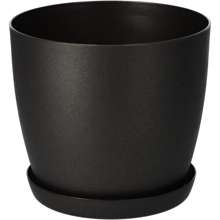 KADAX Pot De Fleurs Rond En 2 Parties - Jardinière Moderne Plastique Brillant Pour Intérieur Et Extérieur (29 Cm, Noir)