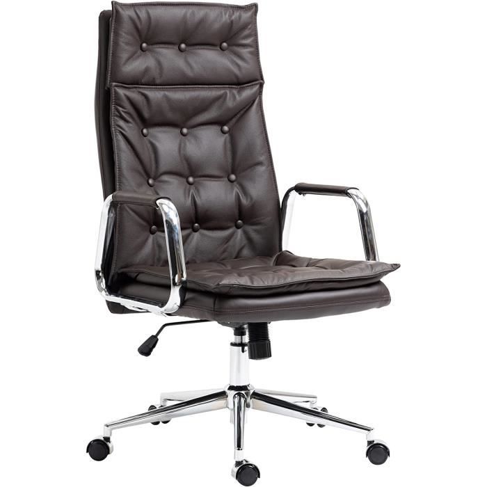 Fauteuil De Bureau Ergonomique En Cuir PU - Siège Pivotant, Dossier Inclinable, Hauteur Réglable, Couleur Brun - 8
