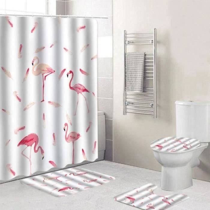 Ensemble Tapis De Salle De Bain 3 Pièces Antidérapant - Motif Lignes Noires, Contour WC Et Coussin Siège - 4