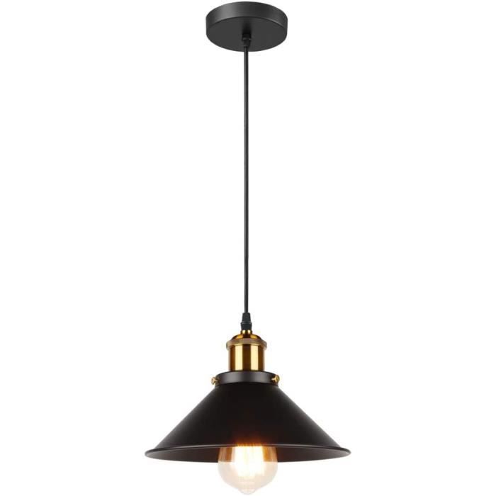 Suspension Plafonnier Industriel Noir Rétro 22cm - Métal, Douille E27
