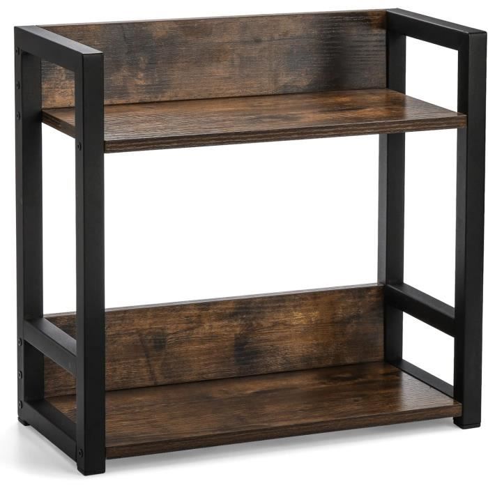 Étagère à épices 2 Niveaux En Bois Et Métal - Rangement Cuisine Gain De Place, Pour Plan De Travail