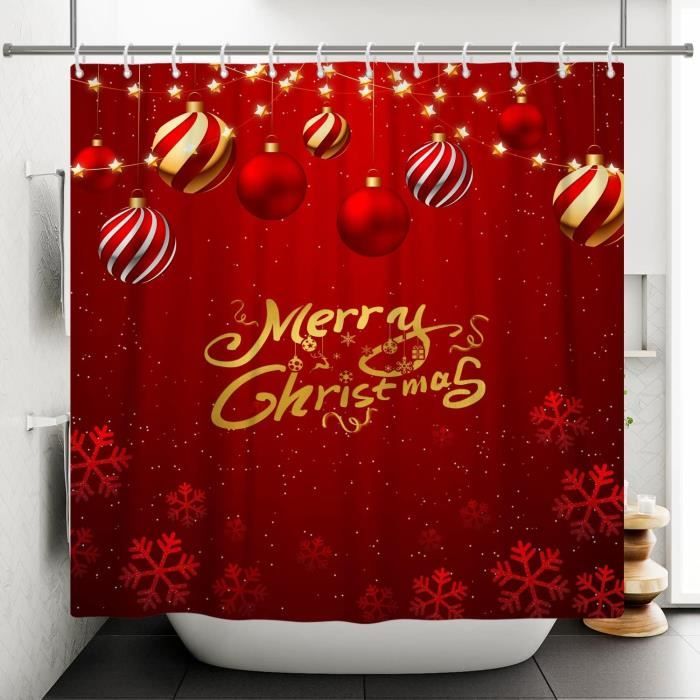 Ensemble Rideaux De Douche 18 Pièces Noël – BH Home & Linen – Jingle Bells – Rouge